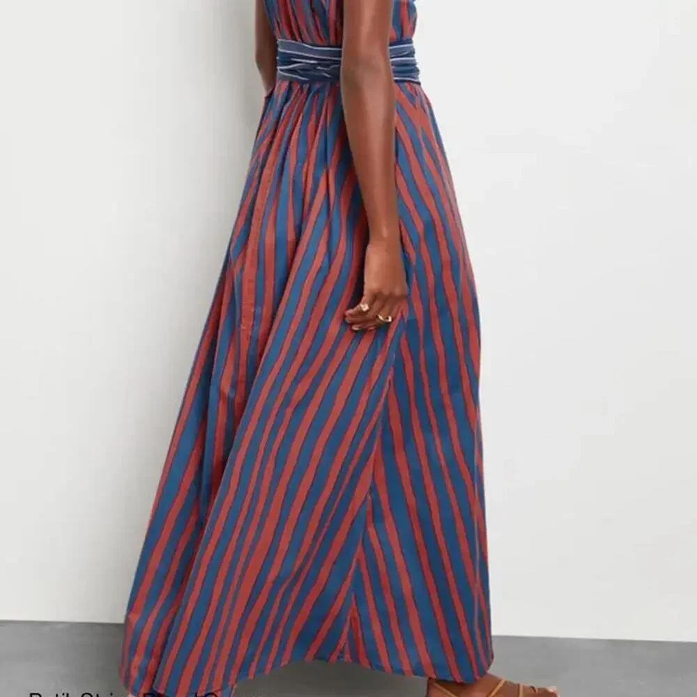 Natalie Martin Striped Cotton Midi Dress with Tie Belt - Picture 8 of 9